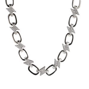 Collana hip hop con fulmine in argento e pavé di zirconi cubici scintillanti