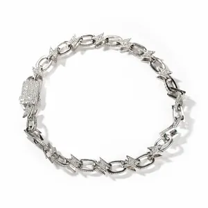 Collana a Fulmine da Uomo Hip Hop in Rame con Zirconia Intarsiata Iced Out Streetwear Ciondolo Catena Metallica Lucida Gioielli