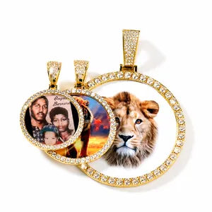 Hip Hop Rond Foto Medaillon Hanger Halsketting Kroon Mannen Vrouwen Goud Zilver Roségoud Verguld Koper Zirkonia Touwketting Sieraden