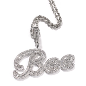 Pendentif Bee de style hip-hop en argent avec diamants baguette et chaîne torsadée