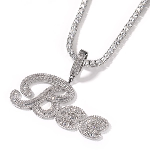 Chaîne tennis hip hop avec pendentif Rare en argent serti de cristaux de zircone brillants
