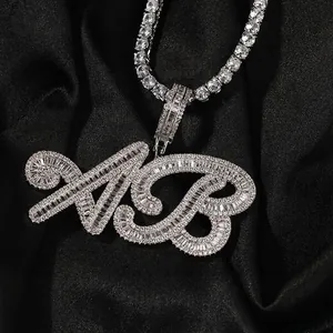 Collier Pendentif Lettre Hip Hop Iced Out Cuivre Zircon Alphabet Initiales Pour Hommes Femmes Bijoux Streetwear