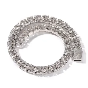 Collier Hip Hop de Luxe en Cuivre Iced Out pour Hommes Femmes Incrusté Strass Chaîne Cubaine Géométrique Bijoux de Mode