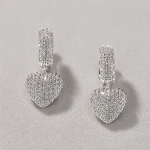 Hip Hop Heart Drop Earrings Brass With AAA Zircon Iced Out Luxury Pave Micro Setting Copper Earring For Men Women Gift