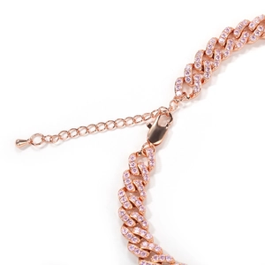 Rose gold Cuban link anklet with pink zircon stones and lobster clasp closure