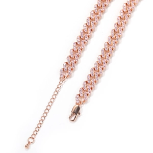 Rose gold Cuban link anklet featuring sparkling pink pavé rhinestones and lobster clasp