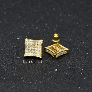 Quadratische Hip-Hop-Ohrringe in Goldoptik mit Zirkonia-Mikropavé, Größe 1,2cm x 1,2cm