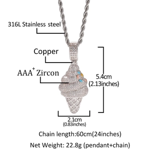 Ijsje hanger halsketting met 60 cm ketting en 5,4 cm zirkonia hanger specificaties