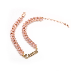 Rose gold Taurus zodiac anklet with pink zircon stones and adjustable Cuban link chain
