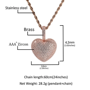 Gedetailleerde specificaties van hart-wereldbol hanger met AAA-zirkon en 60cm ketting