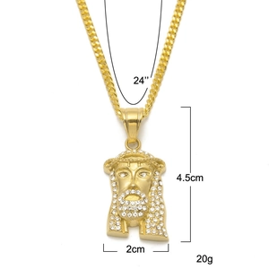 Detail view of gold-plated Jesus piece pendant dimensions with crystal embellishments