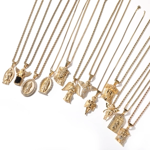 Gold-plated stainless steel religious pendant necklaces set with angel and saint motifs