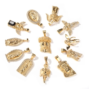 Religious 11-piece set of gold plated hip hop angel and saint pendants with zircon