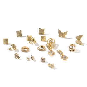 Iced Out Gold Hip Hop Ohrring Set mit Kreuz und Schmetterling Steckern für Herren Damen