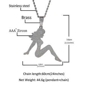 Silberfarbene Pin-up-Mädchen-Halskette mit AAA+ Zirkonia und 60cm langer Kordelkette