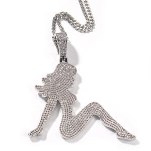 Hip-Hop Silberanhänger Halskette mit glitzernden Zirkonia und feiner Kette für Damen