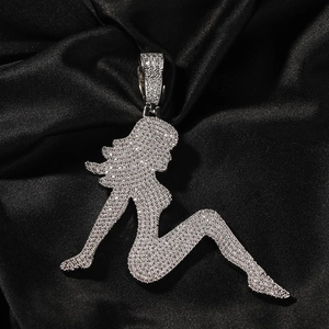 Hip-Hop Damen Silhouette Anhänger Halskette mit funkelnden weißen Zirkonia und großer Öse