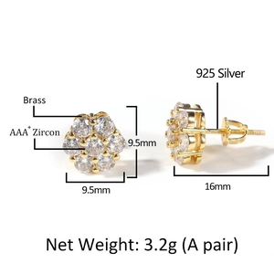 Detailed view of 925 silver flower stud earrings with AAA+ zircon and dimensions
