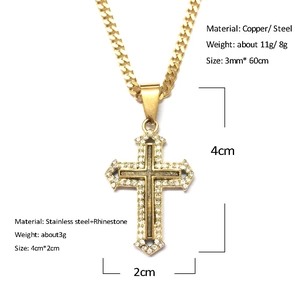 Detail view showing dimensions of the 18k gold plated cross pendant with cubic zirconia