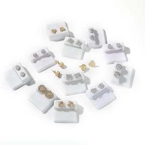 Hip hop 925 silver stud earrings set with geometric shapes and sparkling zircon stones