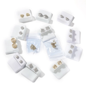 Hip hop 925 silver stud earring set with pave zircon in heart and geometric shapes