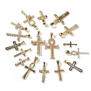 Hip hop gold plated stainless steel cross and Ankh pendant necklaces set for men