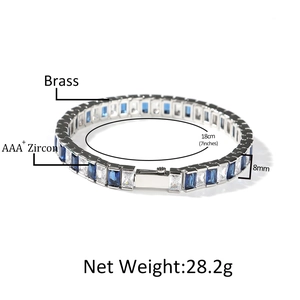 Bracelet tennis hip hop avec oxydes de zirconium AAA bleus et blancs sur laiton