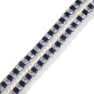 Bracelet hip hop en argent avec des pierres de zircone carrées bleues et blanches élégantes