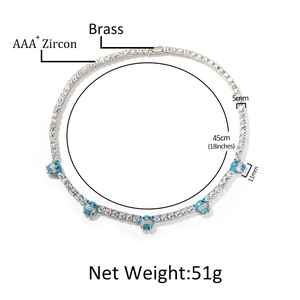 Cadena tennis de 5 mm en plata con circón AAA+ y cinco colgantes de monstruos azules