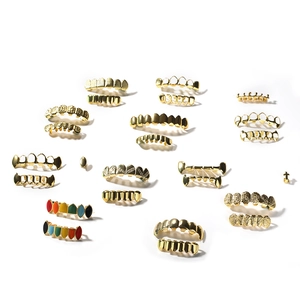 Divers bijoux dentaires hip hop en or avec motifs de cœur et styles en émail arc-en-ciel