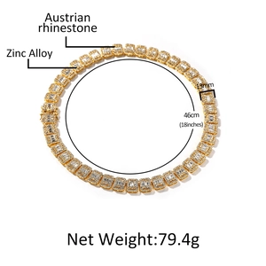 13mm vergoldete Hip Hop Halskette mit Zirkonia und quadratischen Kettengliedern