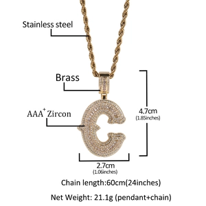 Hip Hop Goldener Buchstabe C Anhänger mit AAA Zirkonia Steinen und 24 Zoll Edelstahlkette