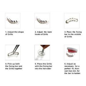 Step-by-step instructions for fitting and wearing diamond-set hip-hop teeth grillz with fixing bars