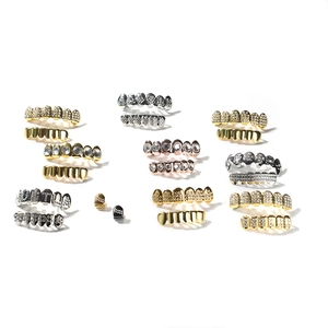 Hip hop style gold and silver iced out diamond teeth grillz set for men and women