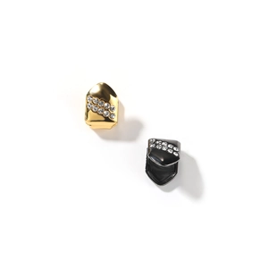 Hip hop style single tooth grillz with double rows of white rhinestones in gold and black