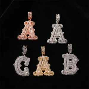 Hip Hop Iced Out Alphabet Anhänger Halskette Für Herren Damen Gold Silber Roségold Messing Zirkonia Seilkette Schmuck