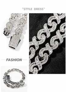 Detail of hip hop Cuban link chain with iced out pavé zircons and a secure lobster clasp