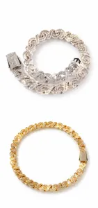 Detail of hip hop Cuban link necklace with 15mm ice out diamond infinity design