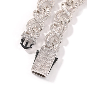 Hip hop silver Cuban link necklace with baguette diamonds and iced out box clasp