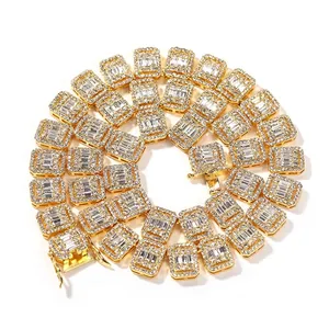 Hip Hop Iced Out Legierung Zirkonia Halskette Für Herren Damen Quadratische Gliederkette Bling Mode Schmuck Gold Silber