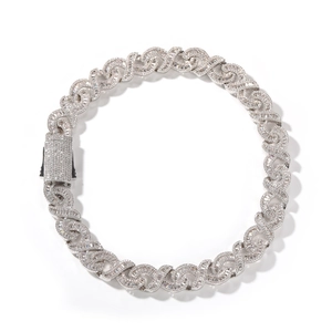 Macro detail of iced-out Cuban link chain with square diamonds and hip-hop clasp