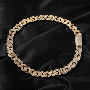 Luxury 15mm cuban link chain with iced out geometric T pendants and crystals
