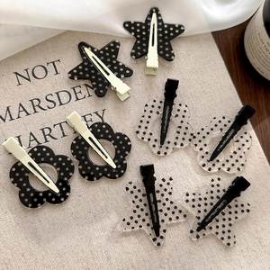 Fermagli per Capelli a Pois Stella Fiore Farfalla Vanga Bianco e Nero Clip a Becco d'Anatra in Resina Acrilica Accessori Donna