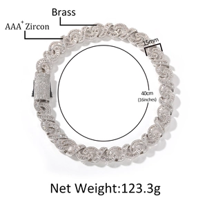 Iced out 15mm cuban link chain necklace in silver brass with AAA+ cubic zirconia