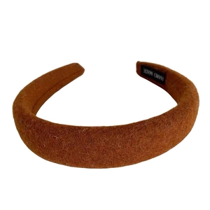 Caramel solid wool felt padded headband for women with handmade inner woven label
