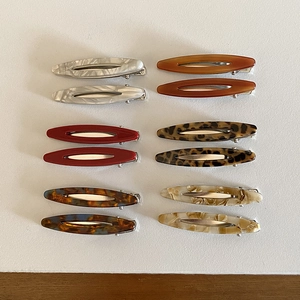 Korean Style Acetate Hollow Oval Hair Clip Set Minimalist Marble Tortoiseshell Pattern Alloy Duckbill Clip Women Hair Jewelry Side Clips