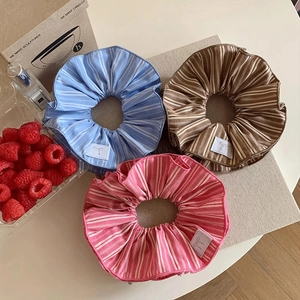 Striped Fabric Scrunchie Large Elastic Hair Tie Korean Sweet Style Daily Women Hair Accessory Headwear Pony Tail Holder