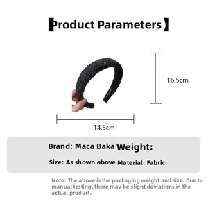 Detailed dimensions of black fabric headband with sequins showing 14.5cm x 16.5cm size