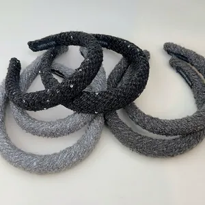 Handmade vintage knitted headbands with sequins in various grey tones for women