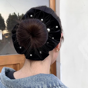 Vintage Velvet Large Scrunchies With Faux Artificial Pearl Elegant Black Elastic Hair Ties For Women Hair Styling Accessories